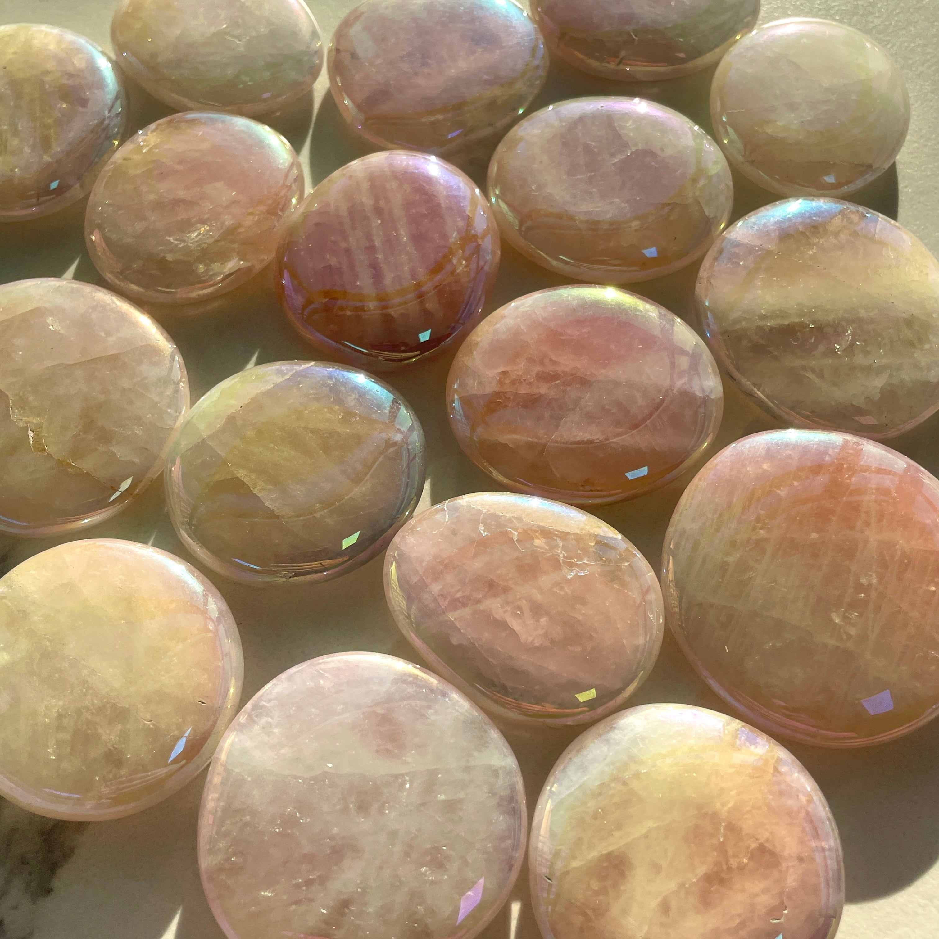 Pocket Palm Stone - Rose Quartz (colour enhanced) Pocket Palm Stone - Rose Quartz (colour enhanced)